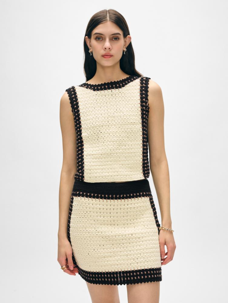 Cotton Crochet Tie Tank in Black Multi