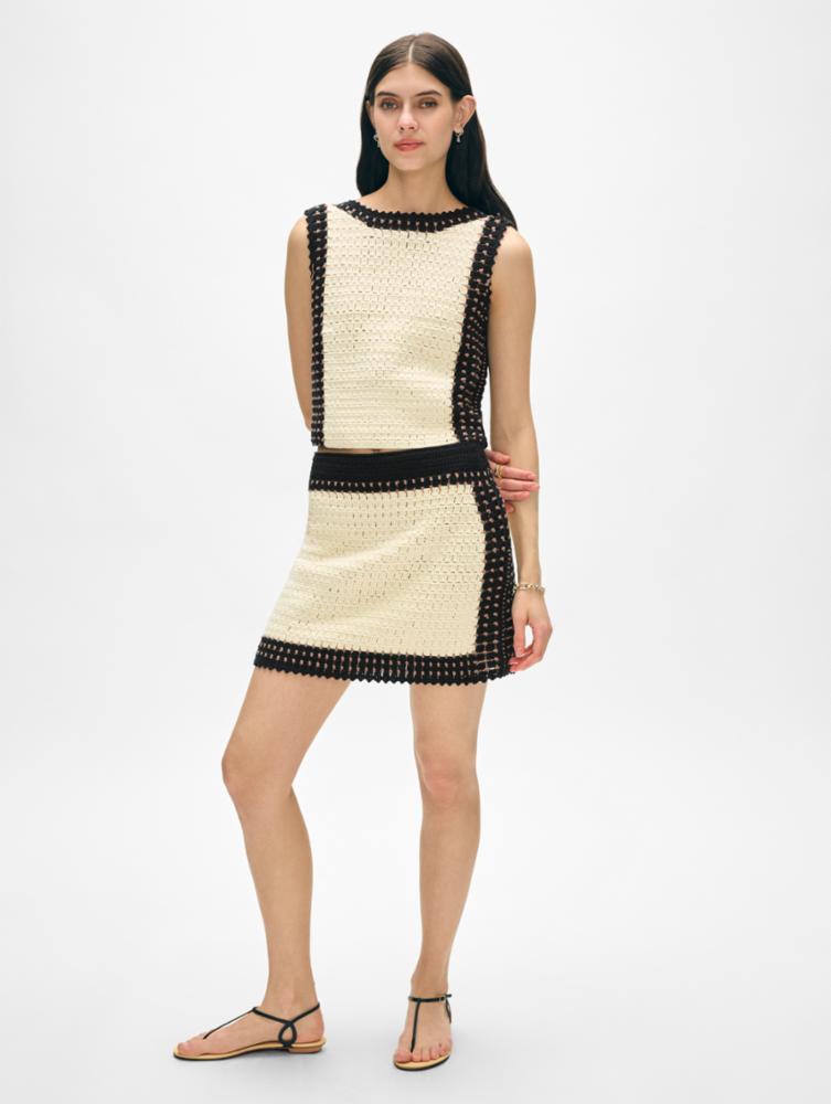 Cotton Crochet Tie Tank in Black Multi