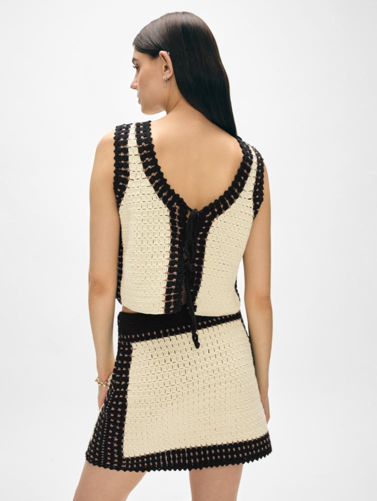 Cotton Crochet Tie Tank in Black Multi