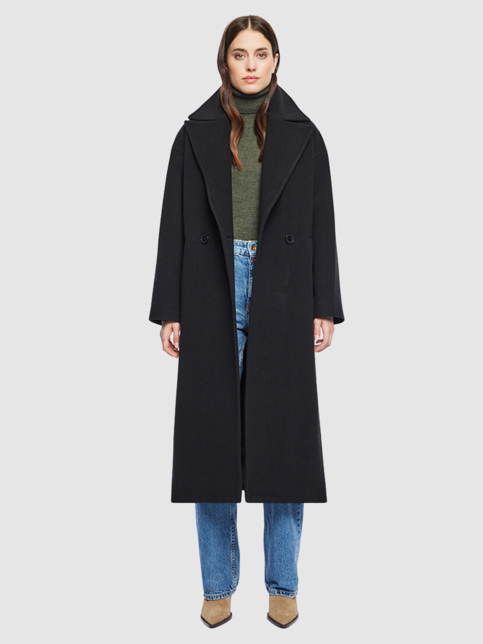 Long Cashmere Blend Coat in Black