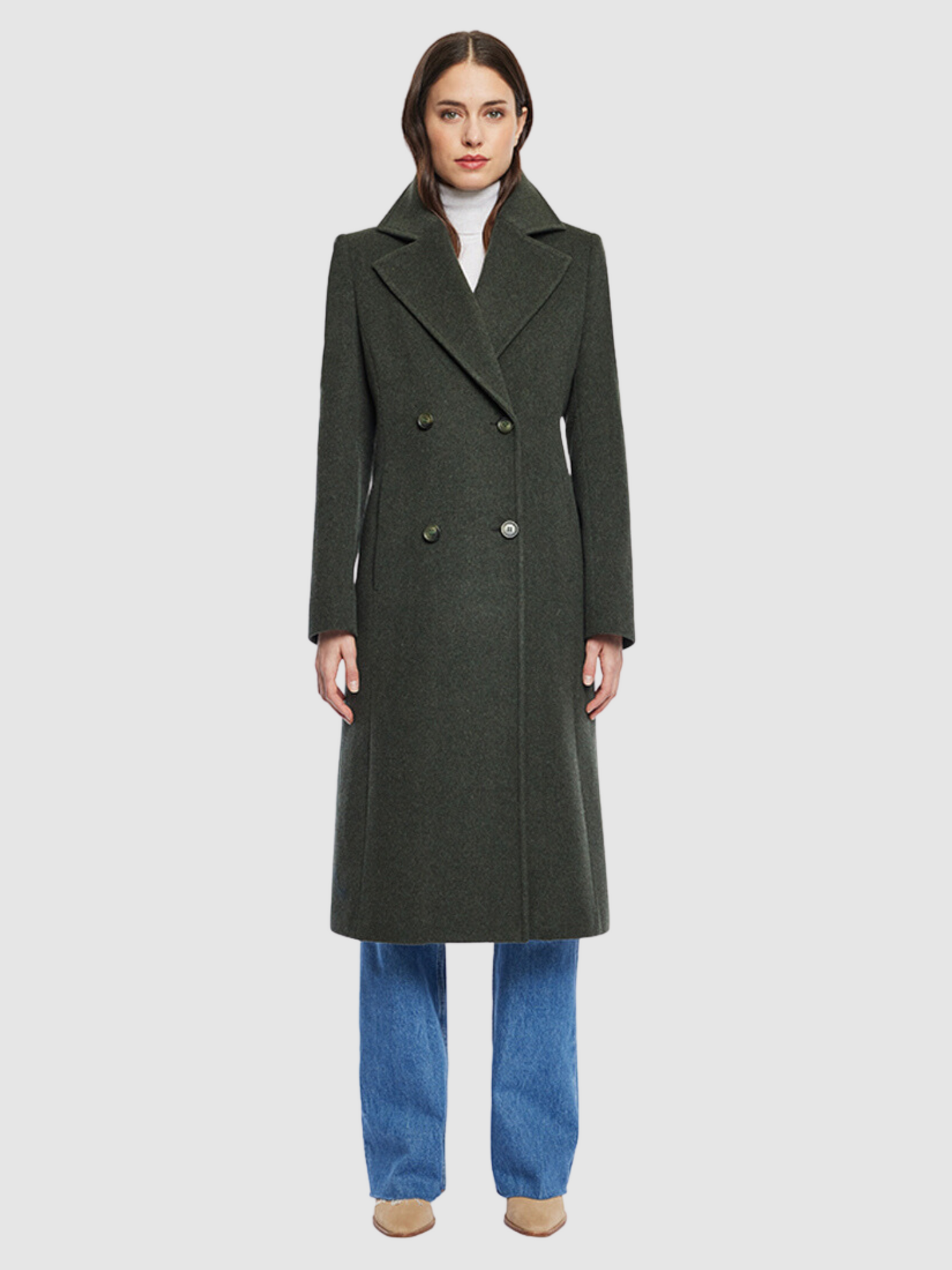 Cashmere Blend Trench Coat in Green Melange