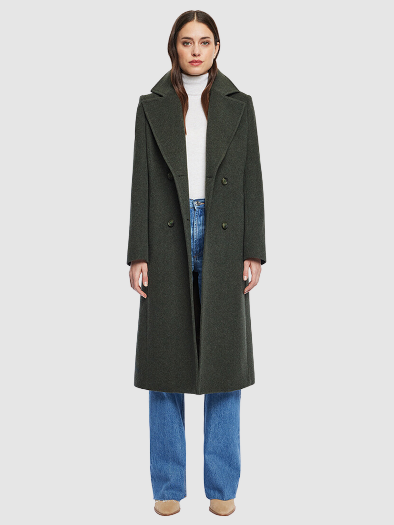 Cashmere Blend Trench Coat in Green Melange