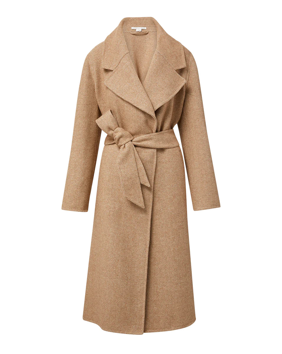 Roberta Herringbone Coat in Camel Ivory