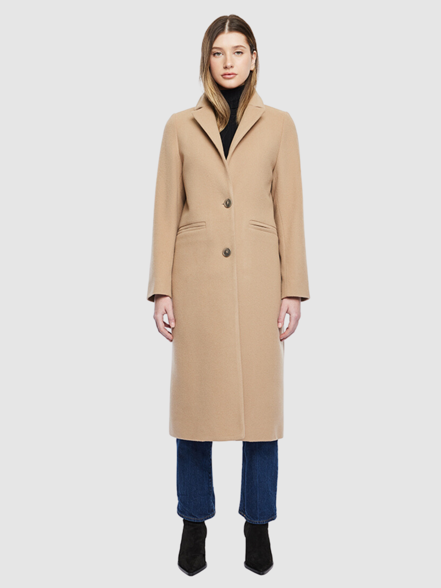 Long Cashmere Blend Coat in Camel