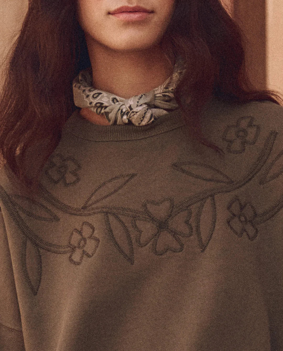 The Floral Applique Teammate Sweatshirt. Army