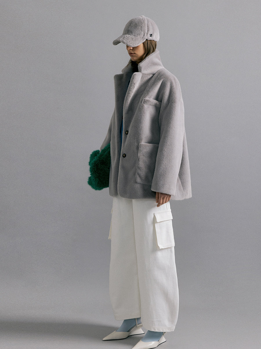 Moli Faux Fur Jacket in Dark Grey