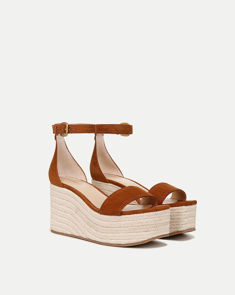 Gianna Raffia Wedge Sandal in Caramel