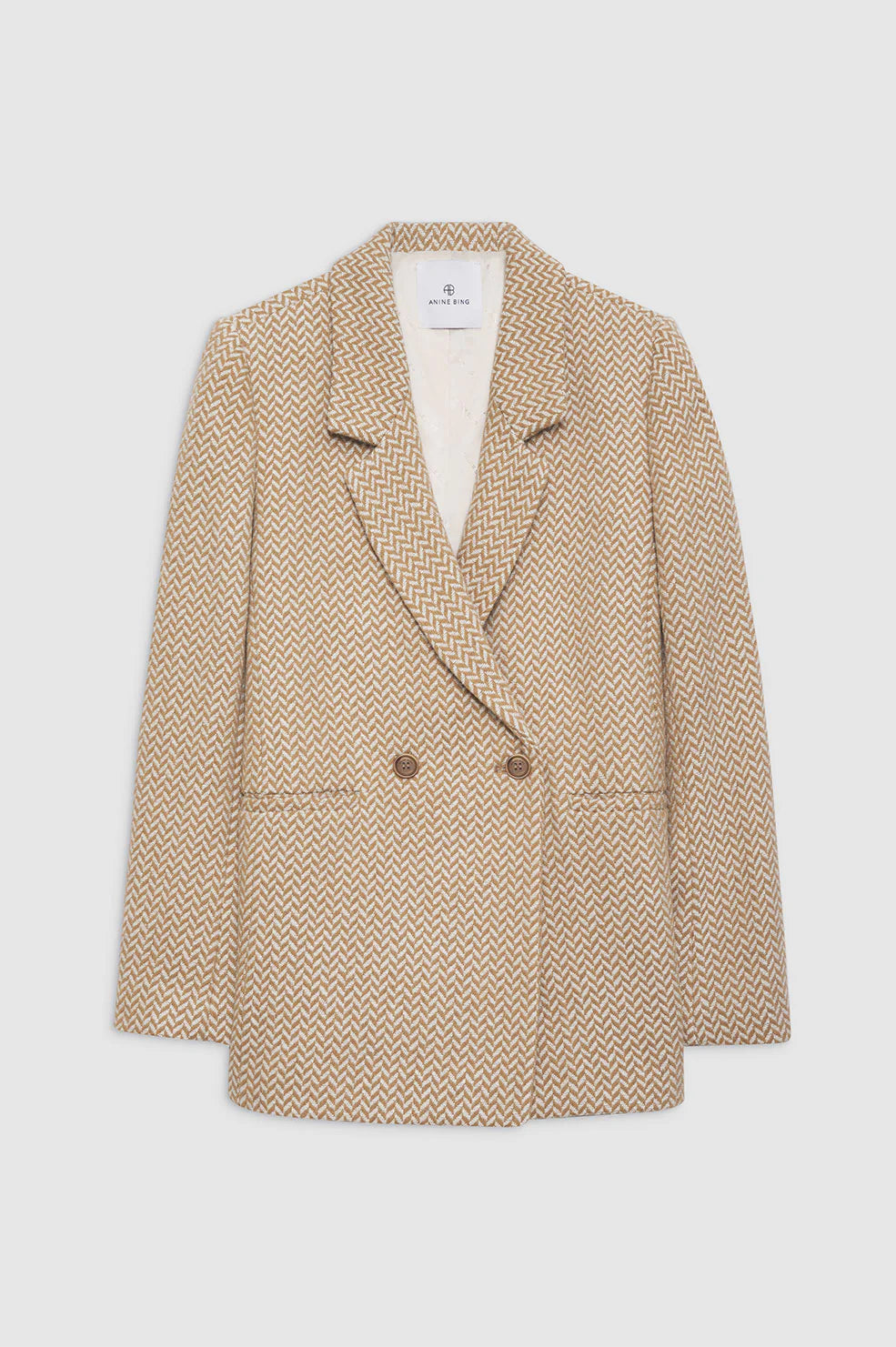 Fishbone Blazer in Tan and Cream