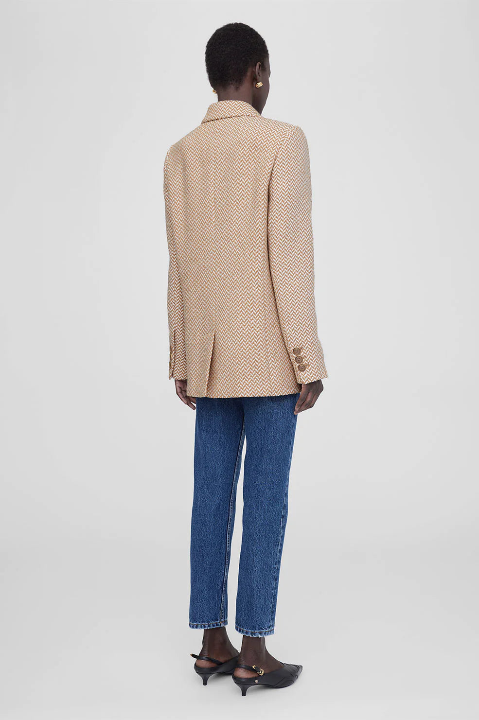 Fishbone Blazer in Tan and Cream