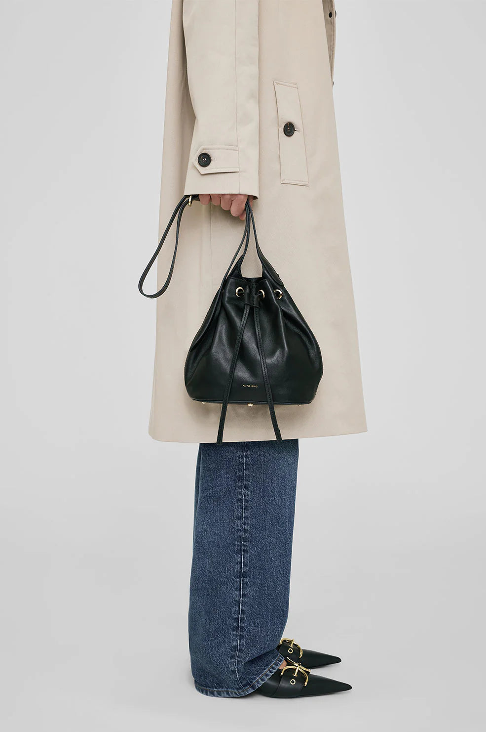 Mini Alana Bucket Bag in Black