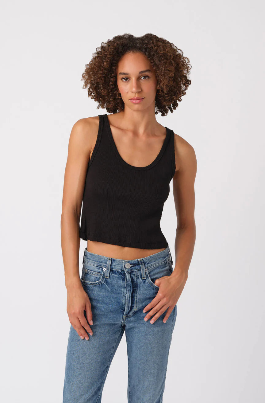 Crop Rib Tank in Black