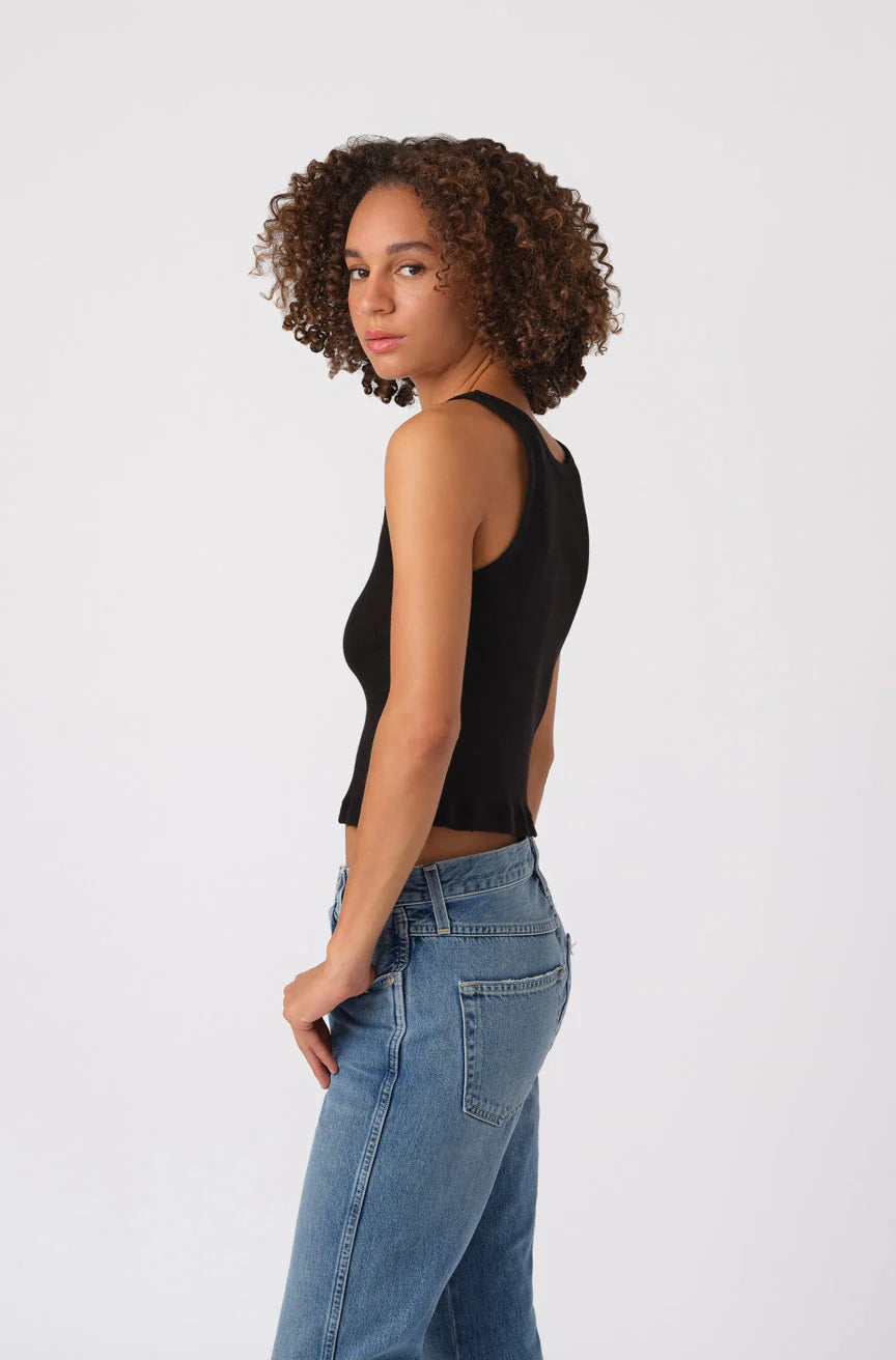Crop Rib Tank in Black