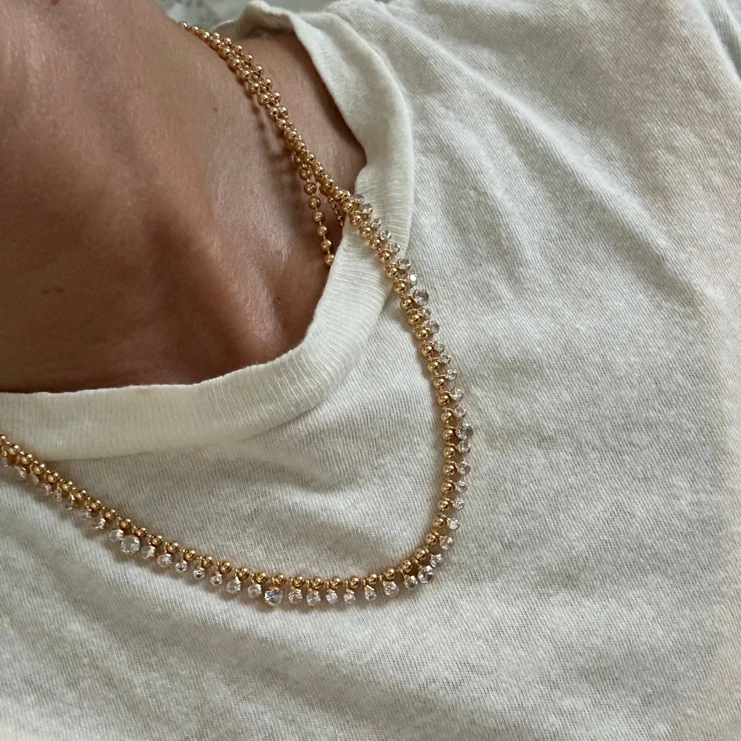 Crystal Drop Necklace in Gold | 15"-17"