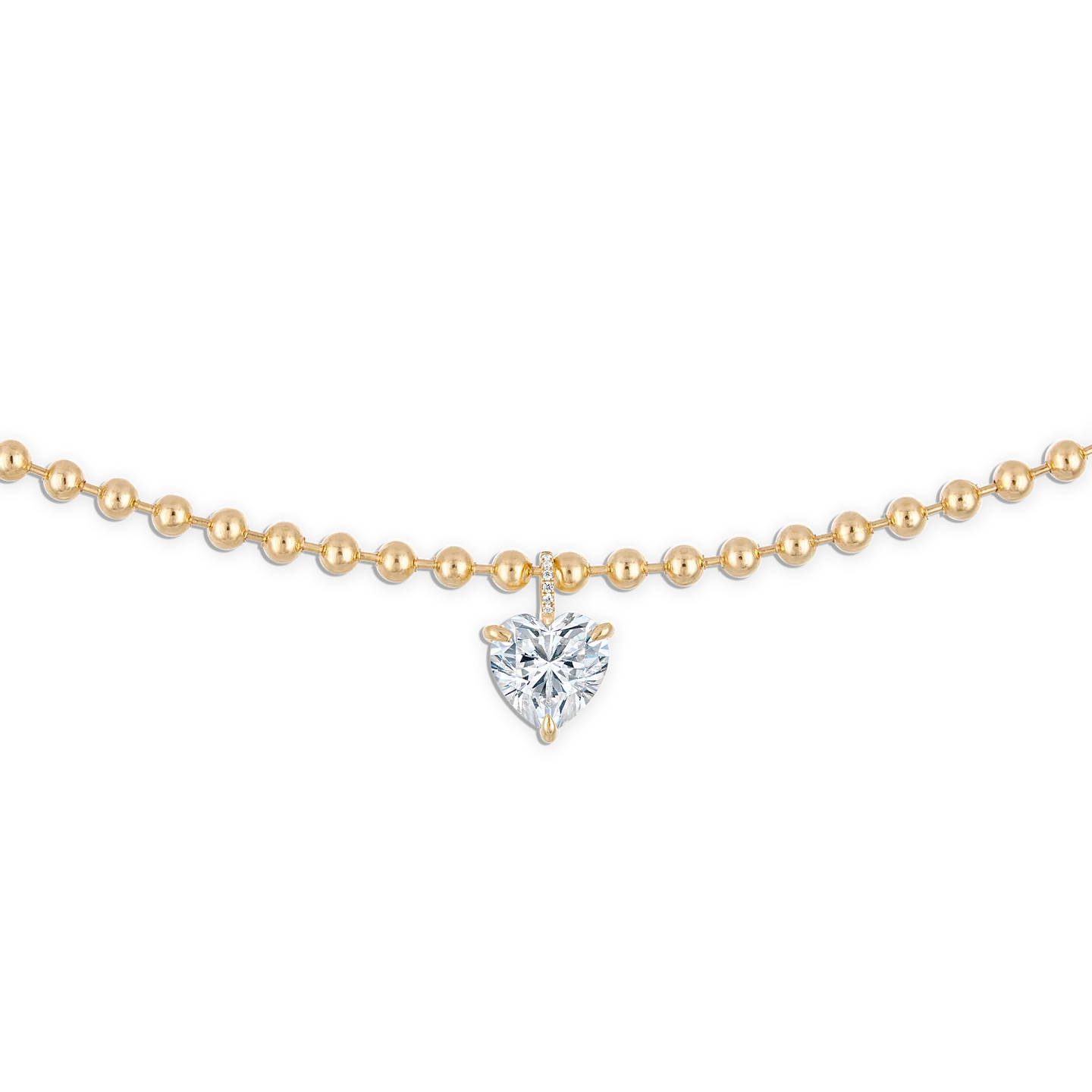 Heart Pendant Ball Chain Necklace White in Gold | 16"