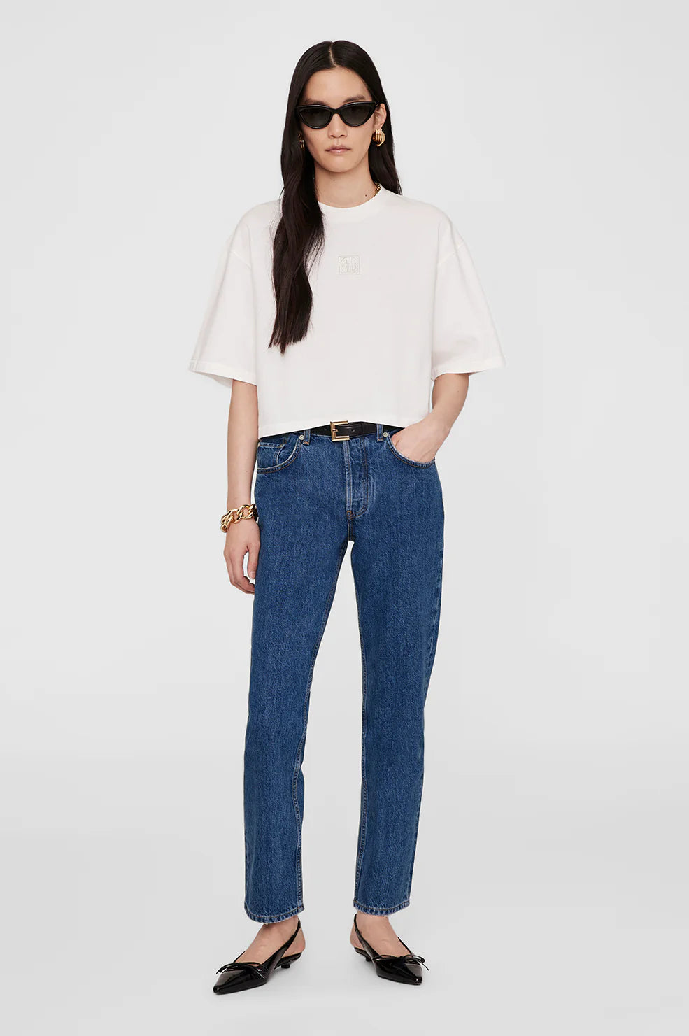 Myers Cropped Tee Framed Monogram in Ivory