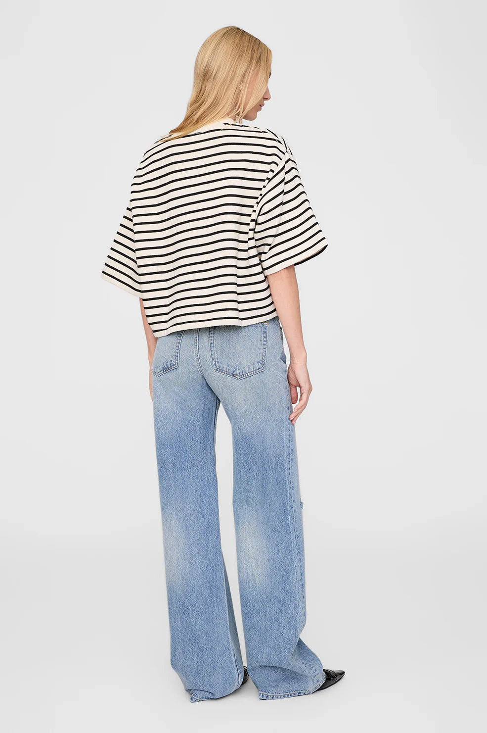Myers Cropped Tee in Black Stripe French Terry