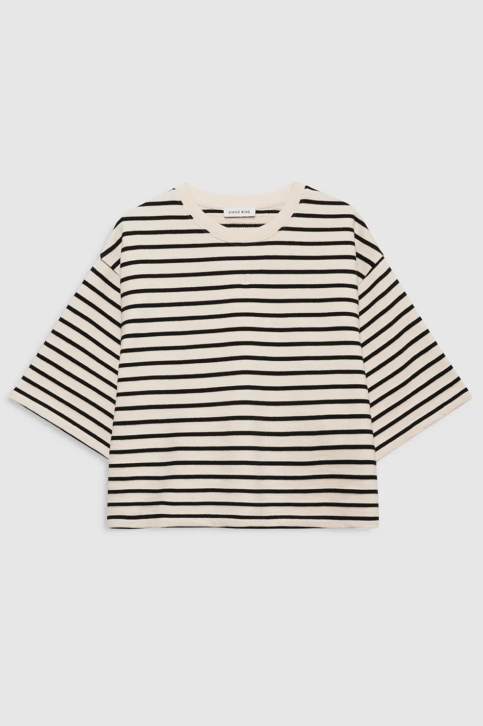 Myers Cropped Tee in Black Stripe French Terry