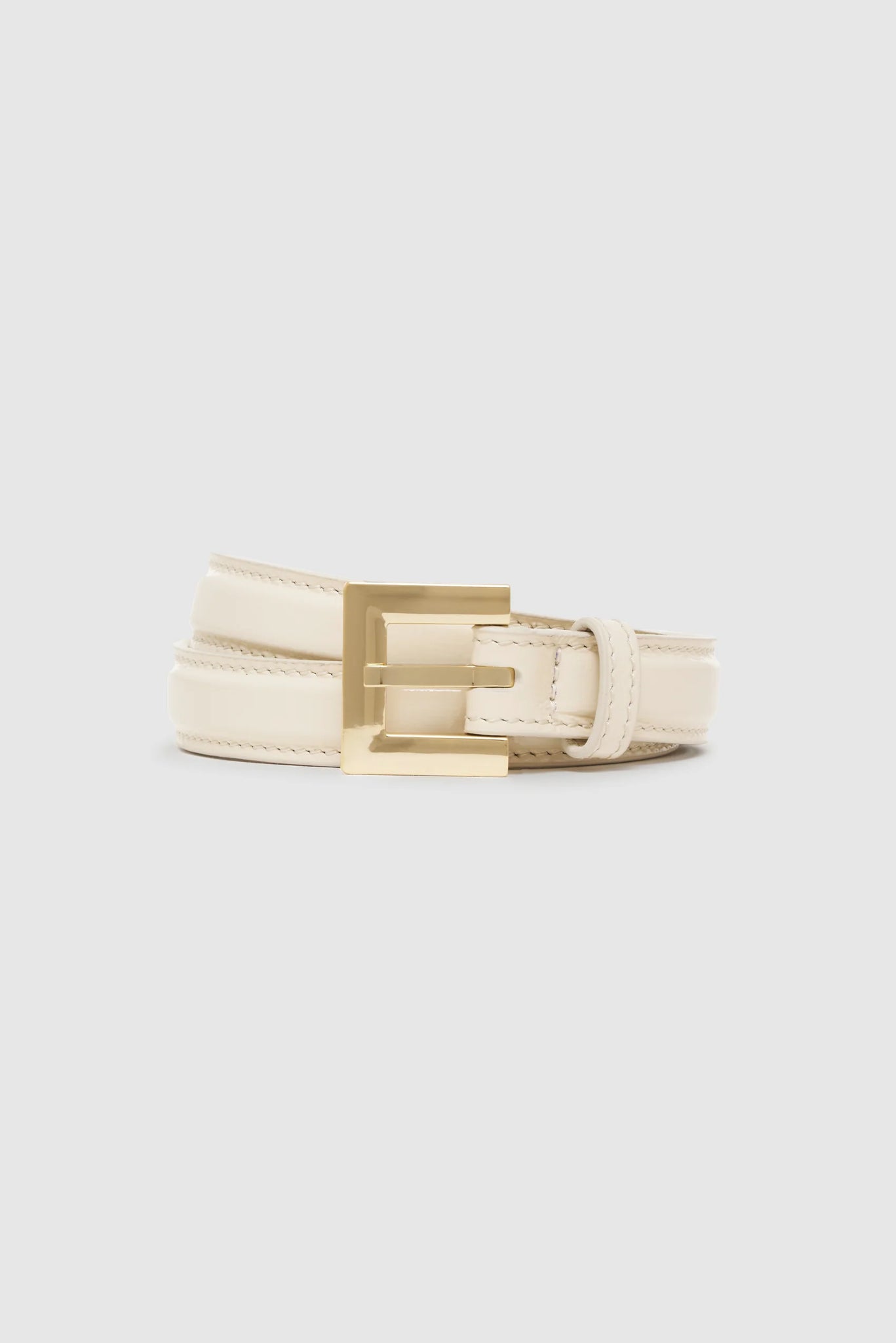Nicola Belt in Bone Crinkled Patent