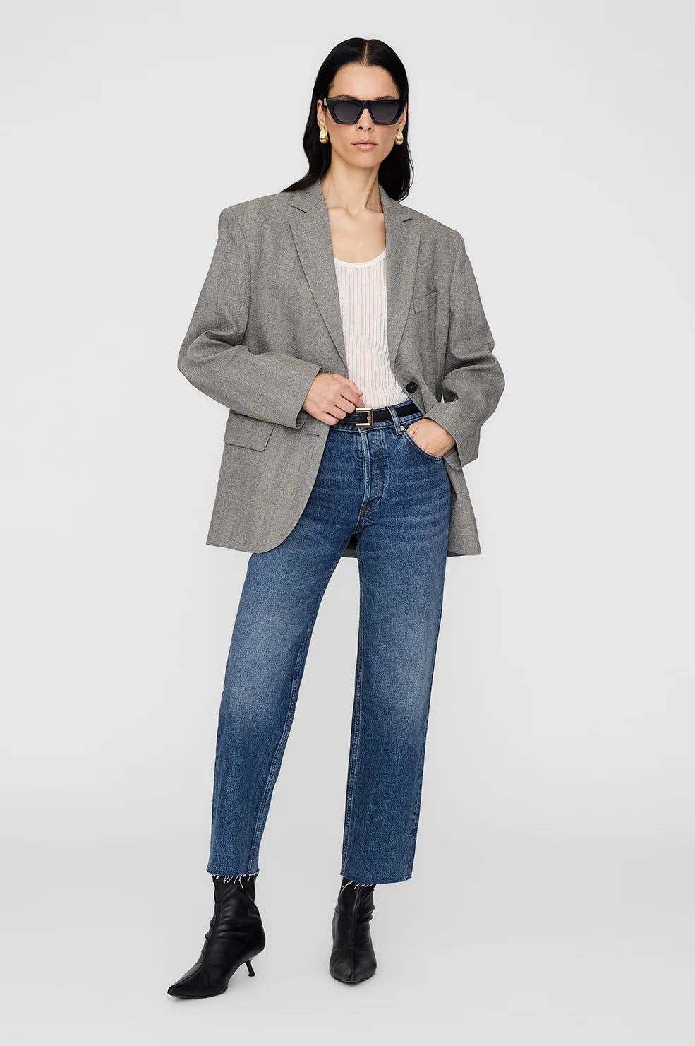 Quinn Blazer in Ivory and Black Herringbone