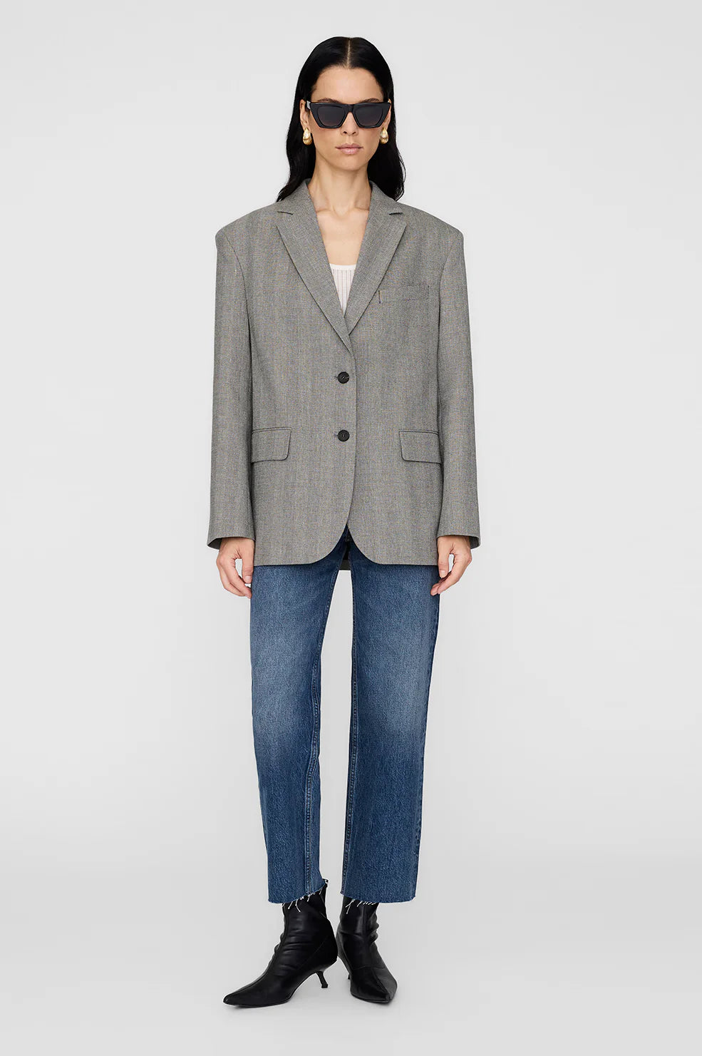 Quinn Blazer in Ivory and Black Herringbone