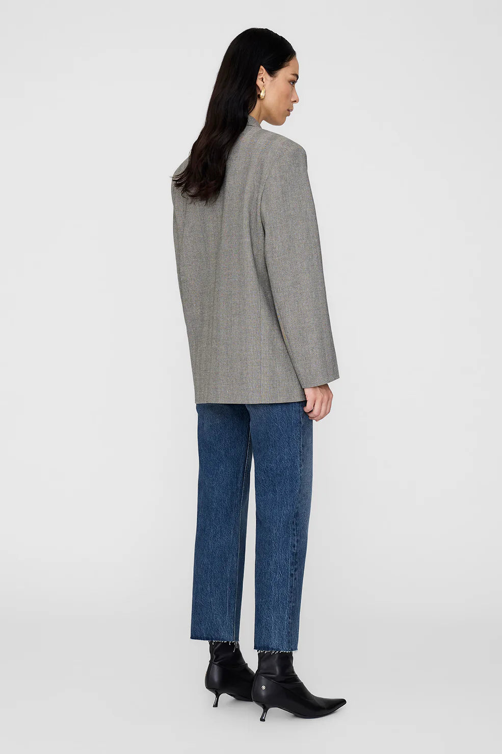 Quinn Blazer in Ivory and Black Herringbone