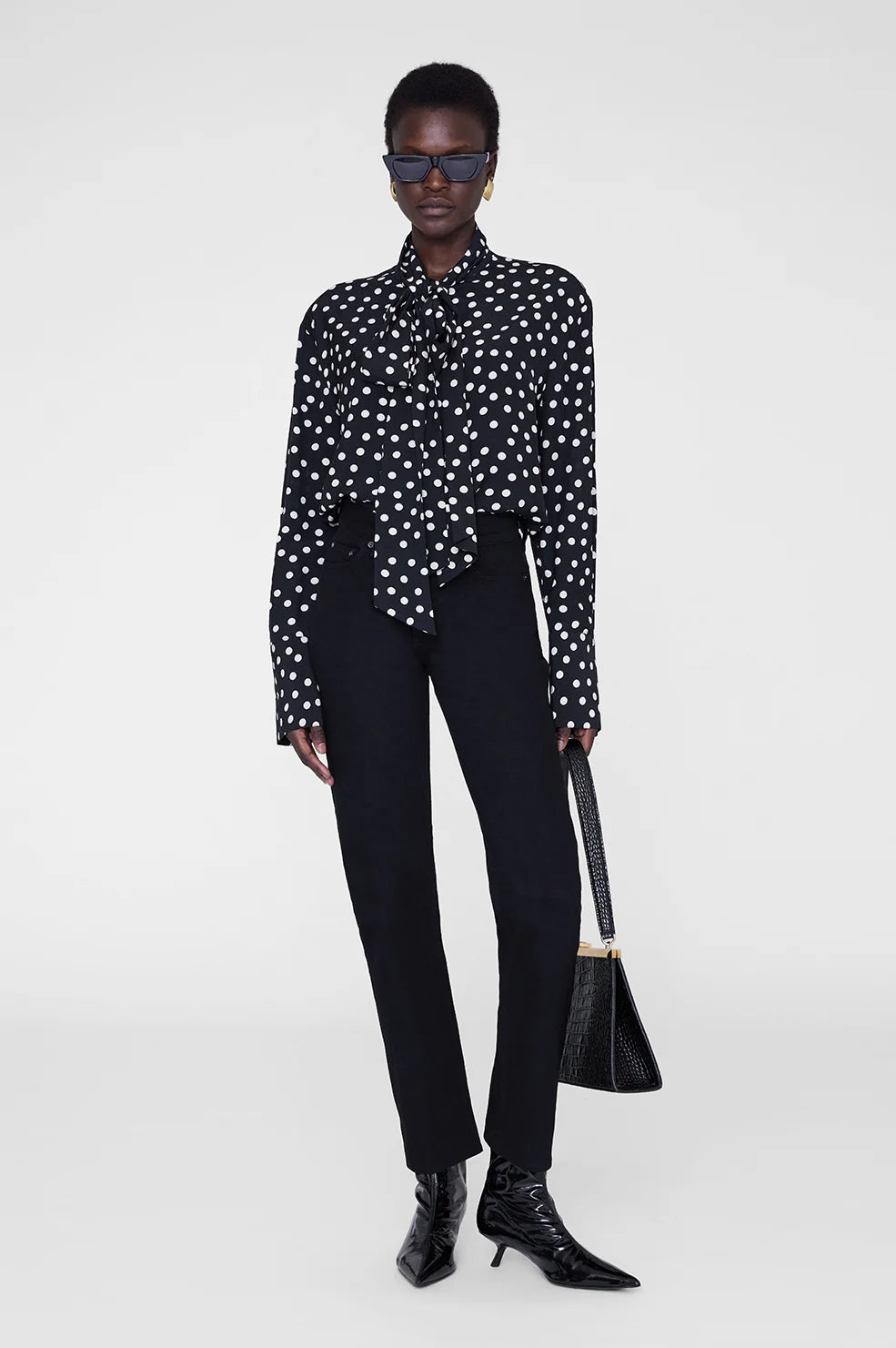 Ruby Shirt in Black and White Double Dot Jacquard