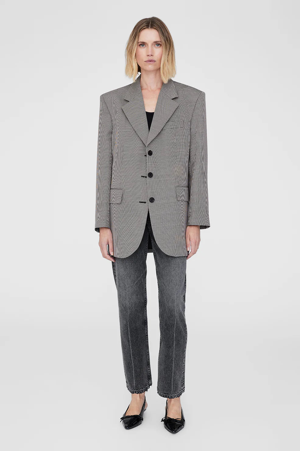 Sara Blazer in Black and White Mini Houndstooth