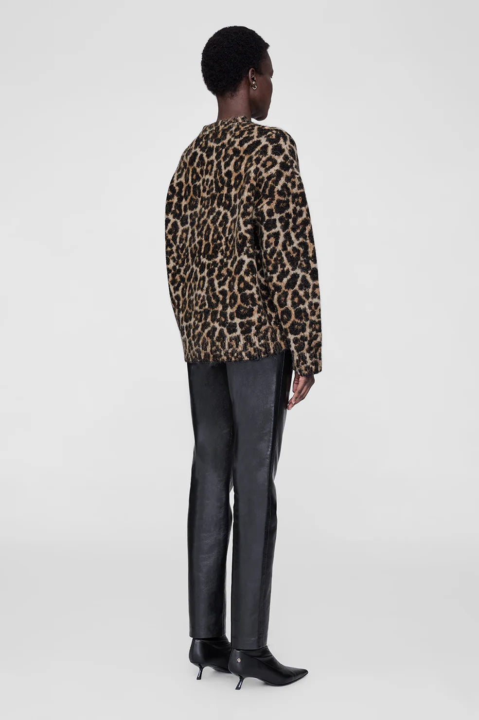 Sydney Crew Sweater in Black and Brown Leopard