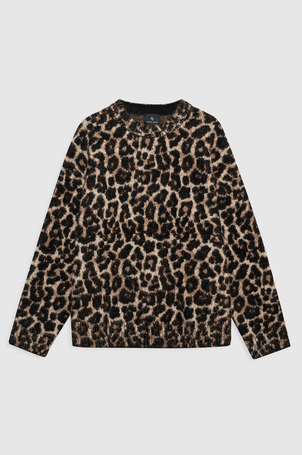 Sydney Crew Sweater in Black and Brown Leopard