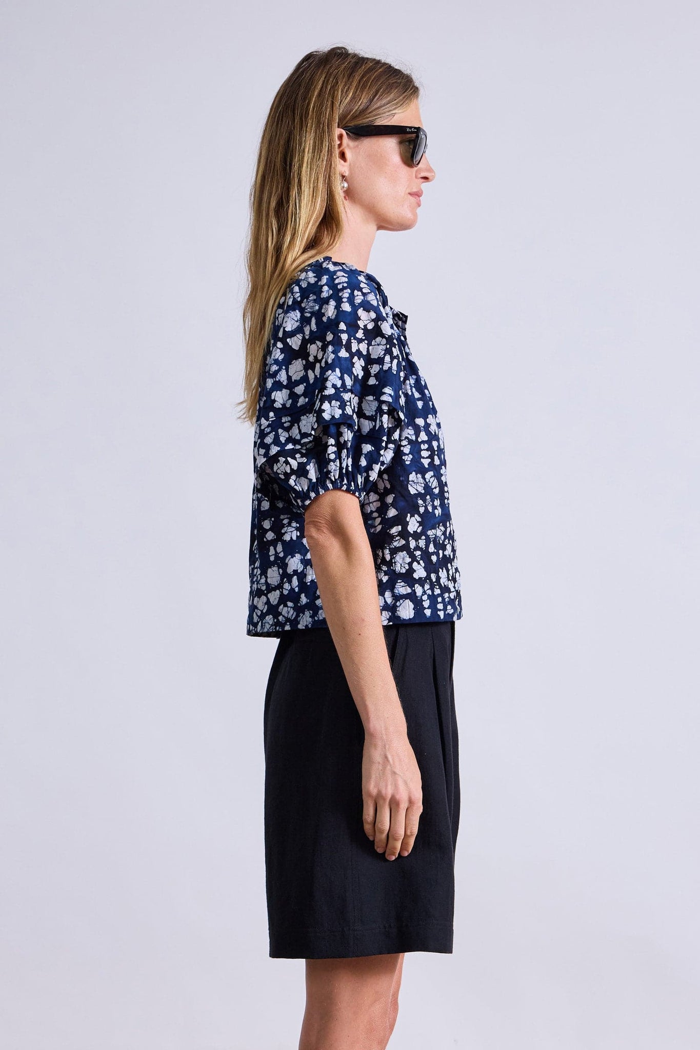 Caminitas Puff Sleeve Top in Batik Geo Indigo