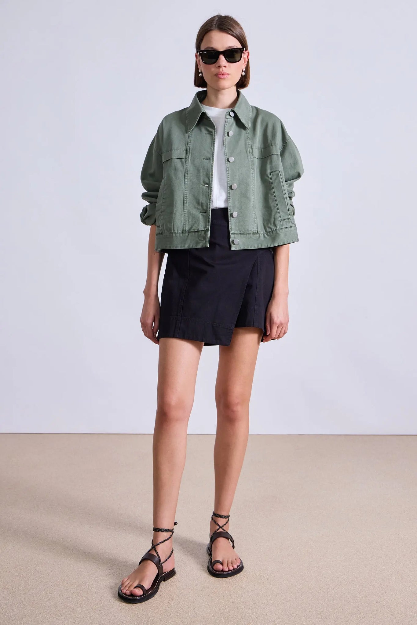 Cropped Trapeze Jacket in Thyme