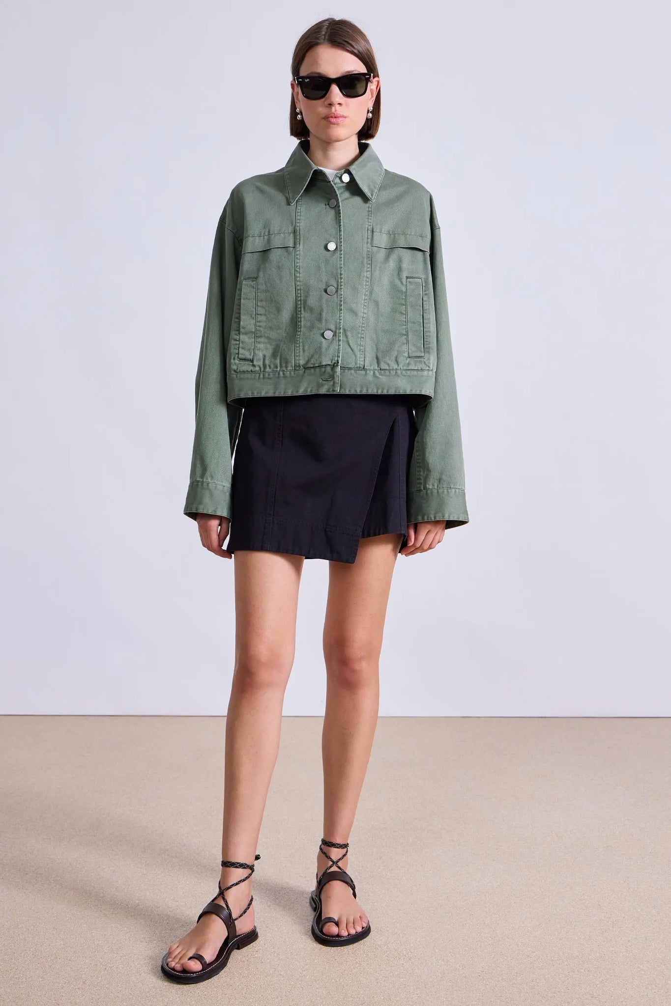 Cropped Trapeze Jacket in Thyme