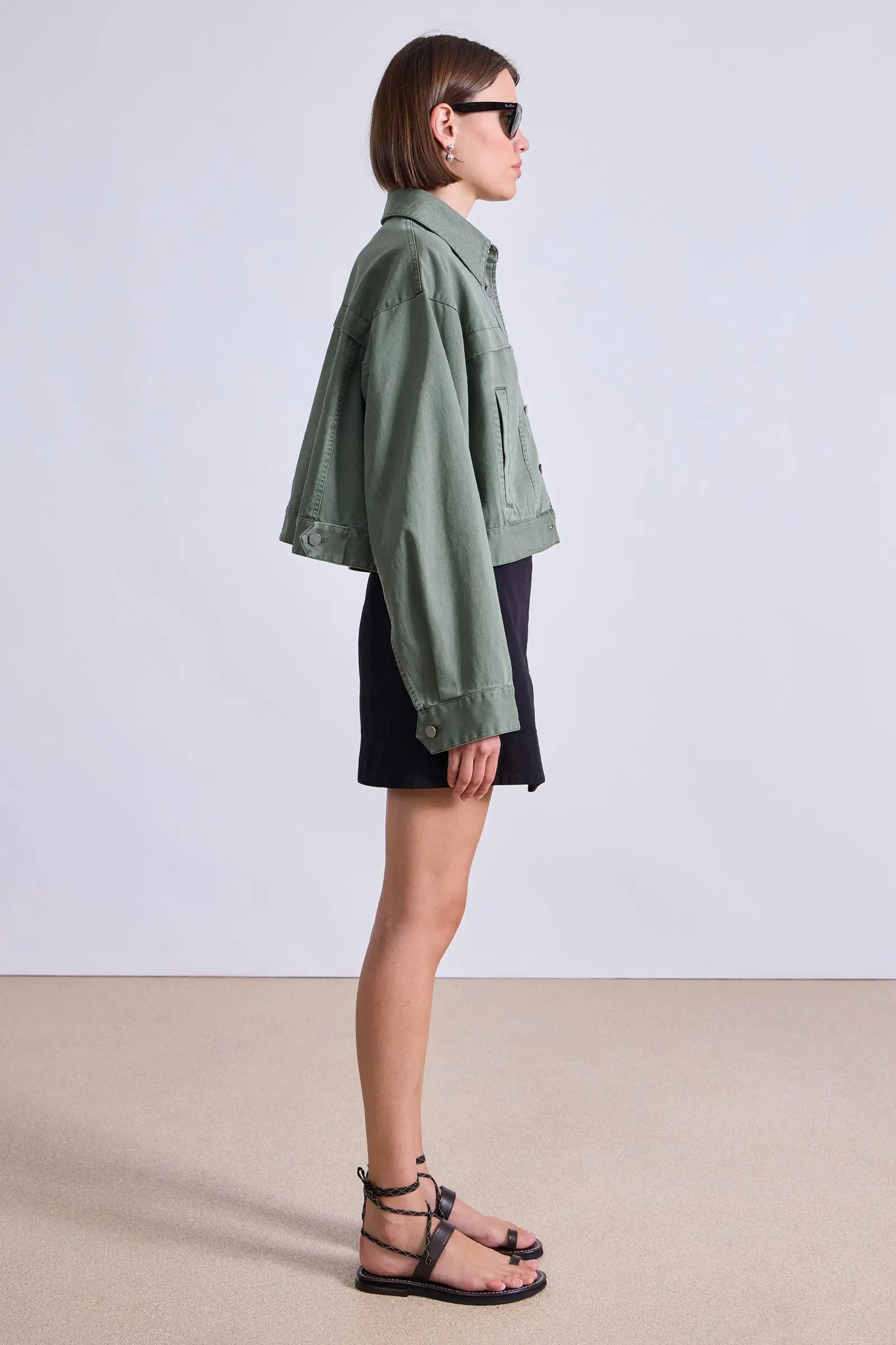 Cropped Trapeze Jacket in Thyme
