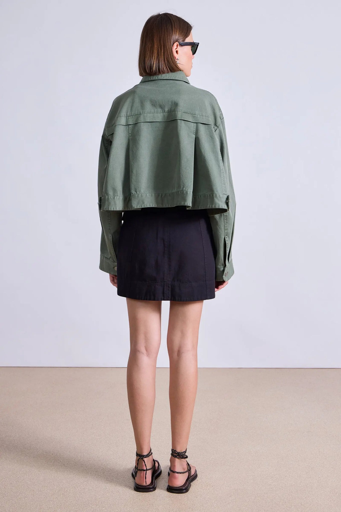 Cropped Trapeze Jacket in Thyme