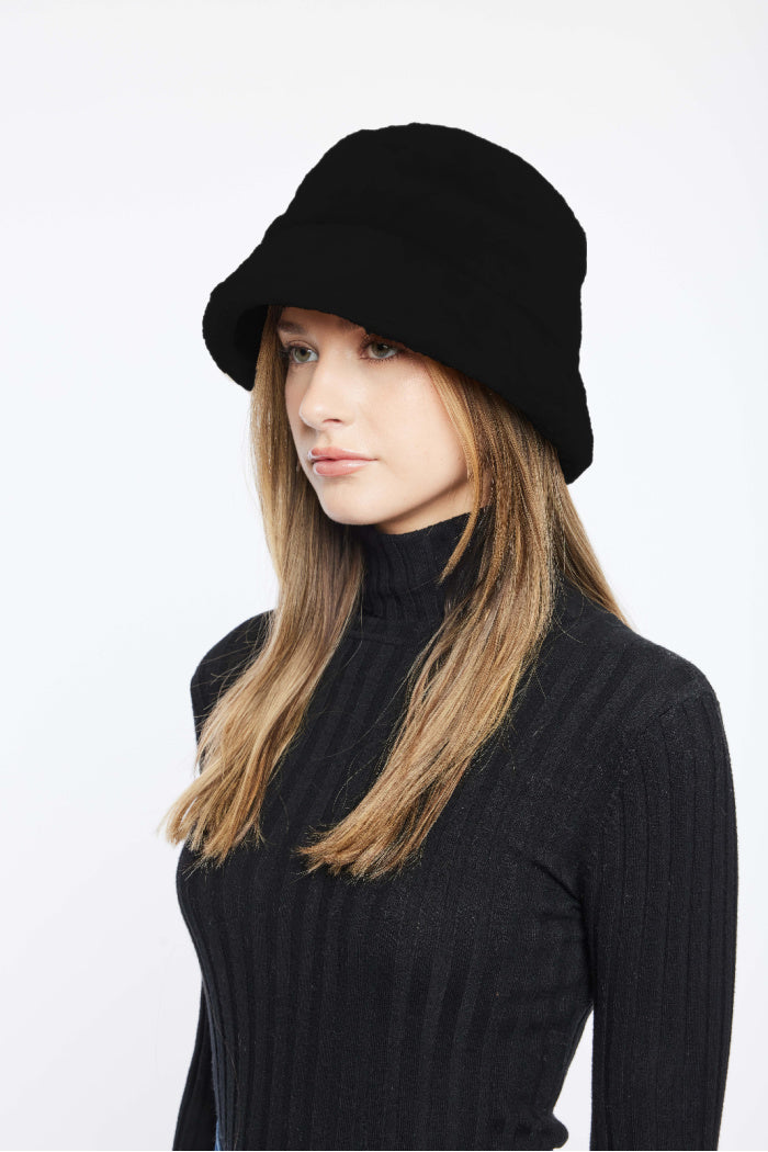 Shearling Bucket Hat in Jet Black