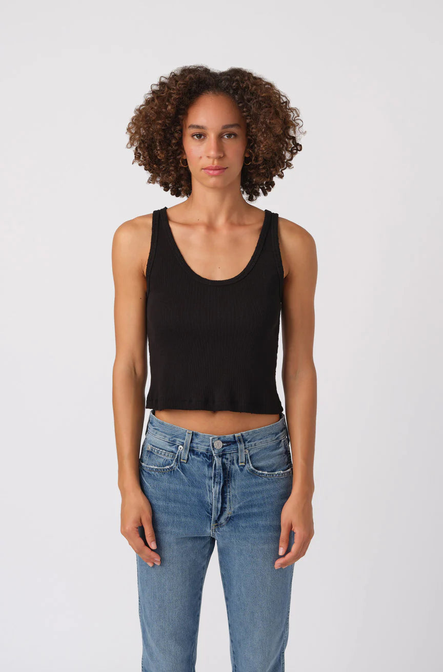 Crop Rib Tank in Black
