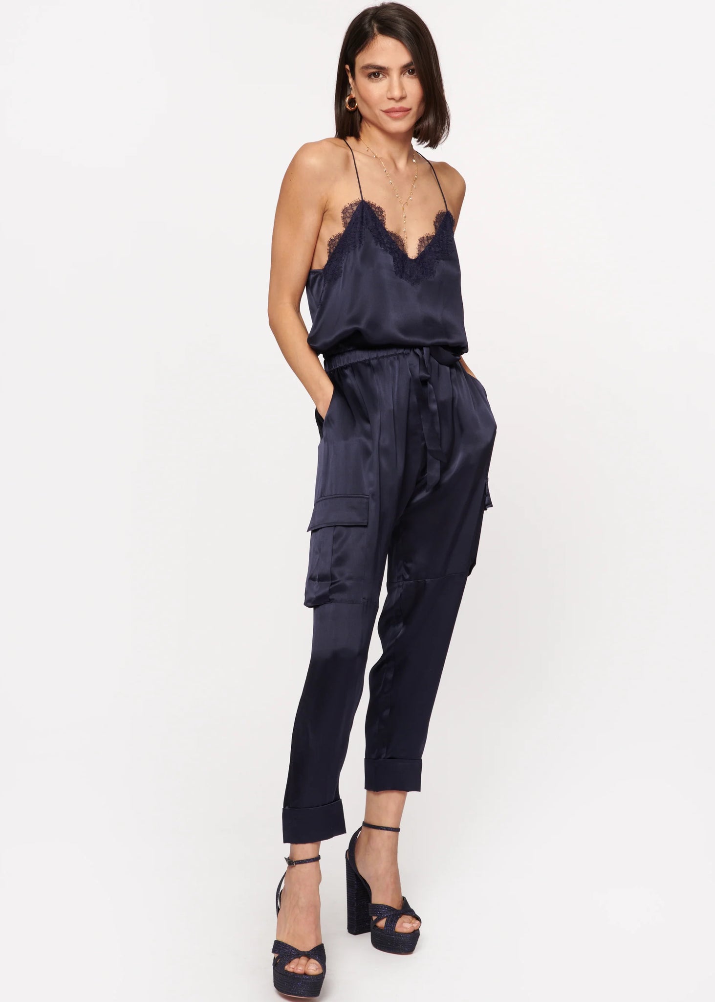 Racer Charmeuse Camisole in Navy