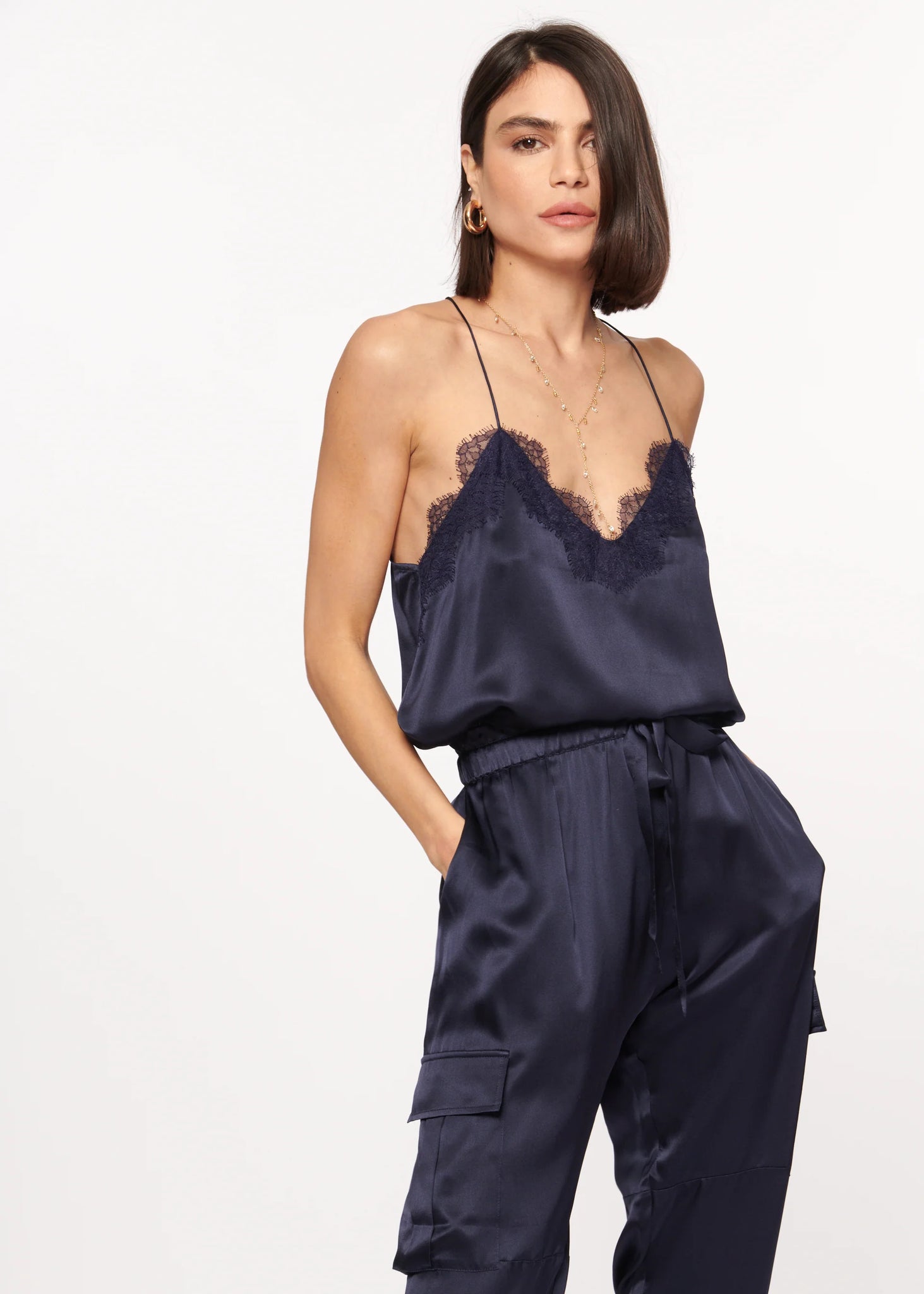 Racer Charmeuse Camisole in Navy