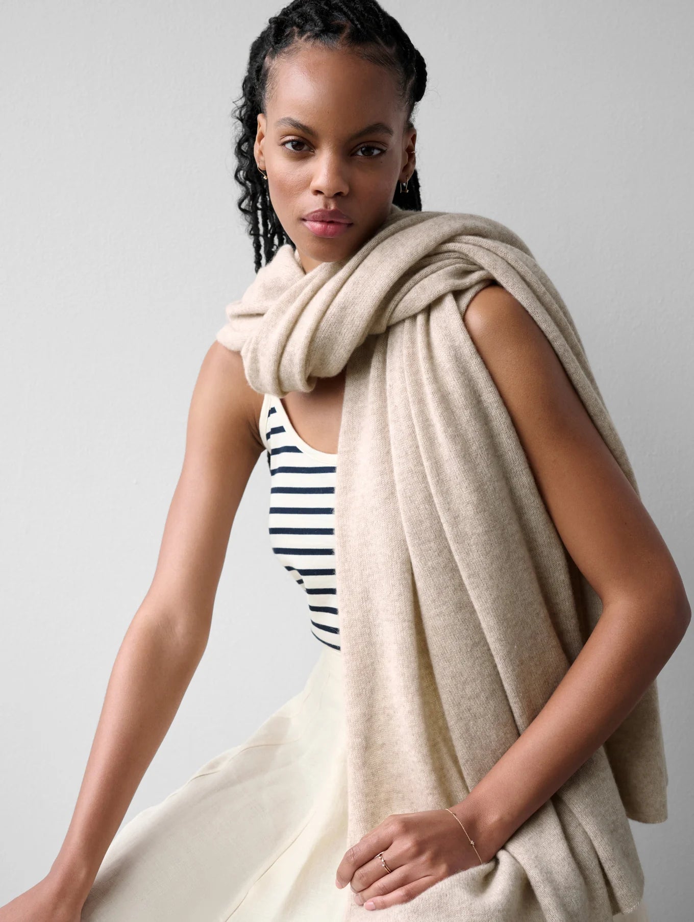 Cashmere Travel Wrap in Sand Wisp Heather