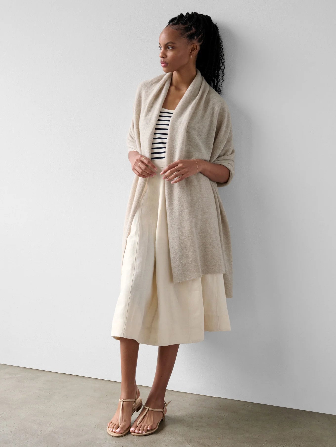 Cashmere Travel Wrap in Sand Wisp Heather