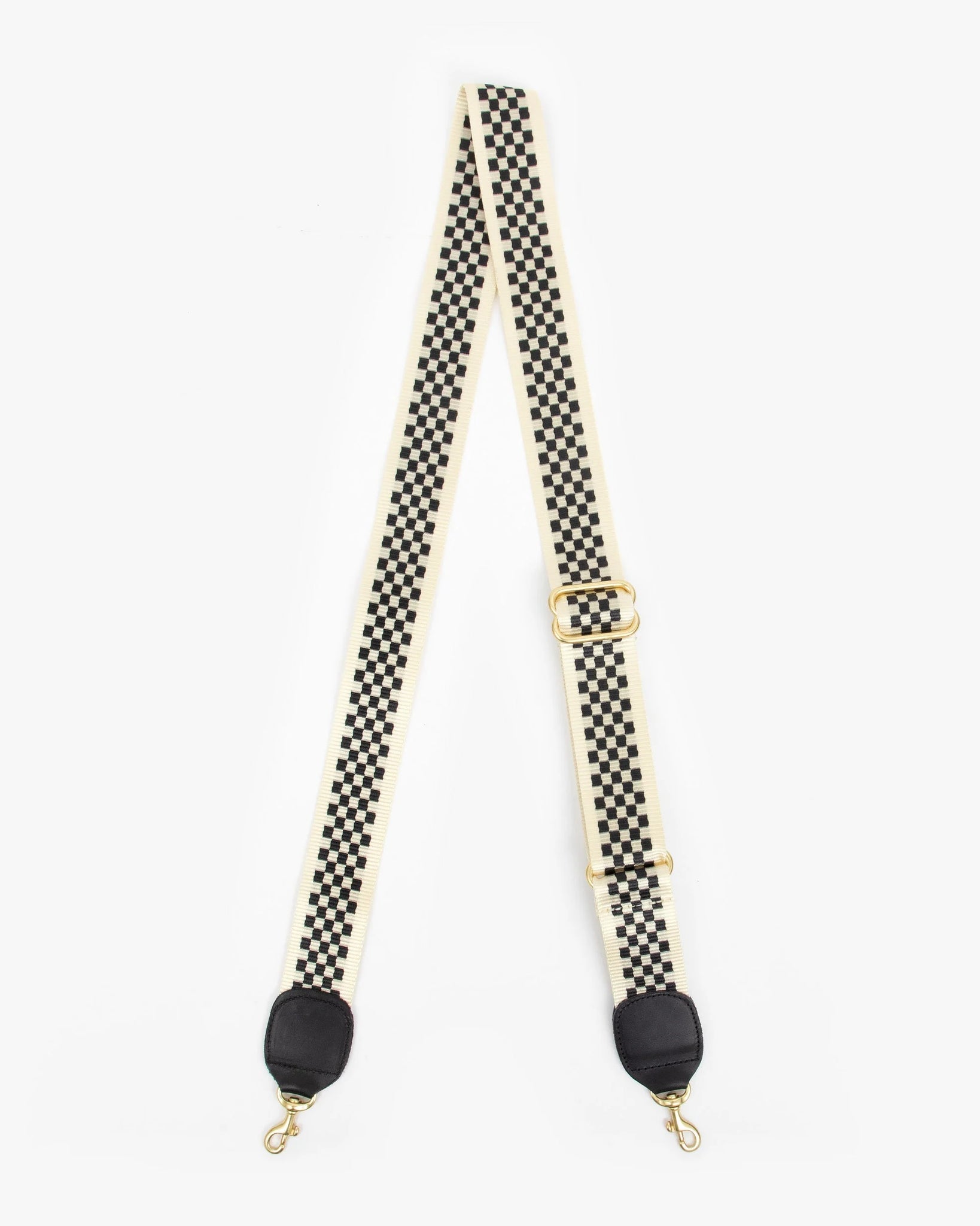 Adjustable Crossbody Strap in Black & Cream Checker