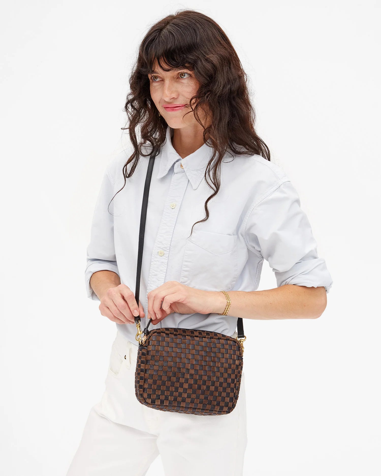 Midi Sac in Black/Chocolate Woven Checker