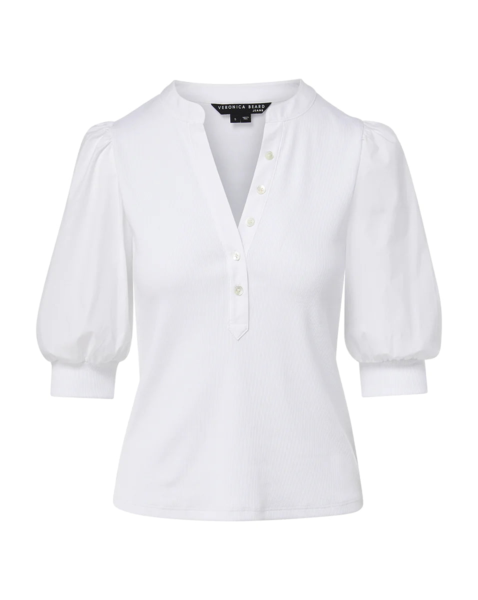 Coralee Puff-Sleeve Top in White
