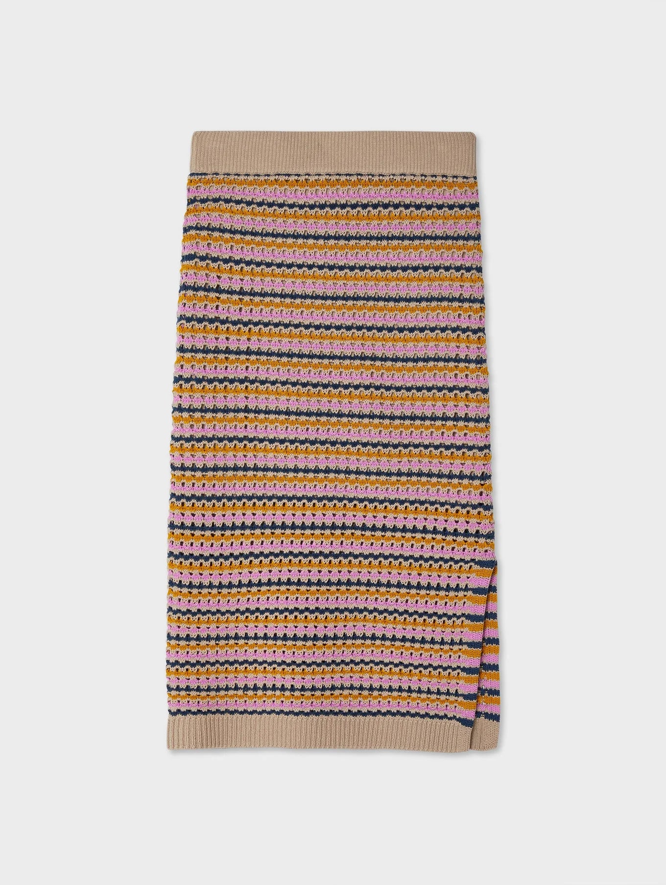 Cotton Blend Striped Mesh Skirt in Multi