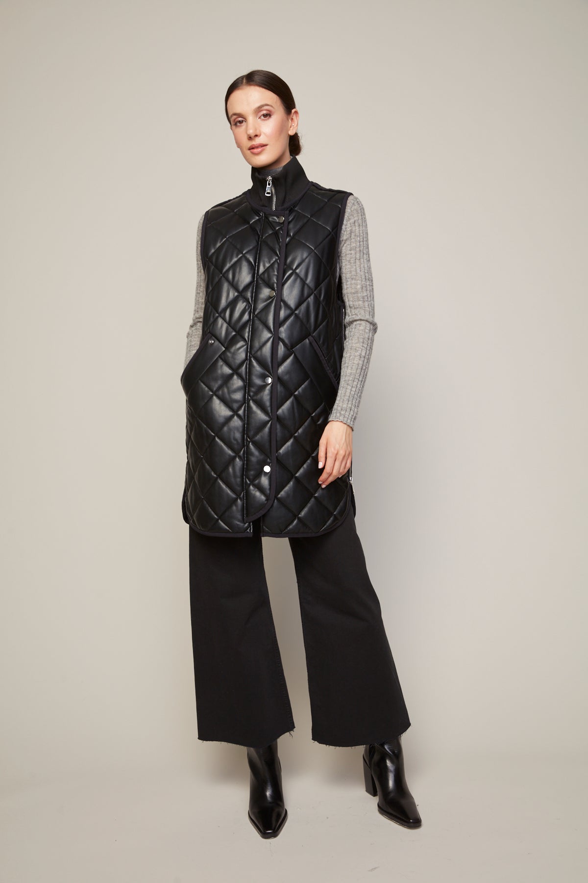 Destiny Vegan Leather Quilted Vest in Black