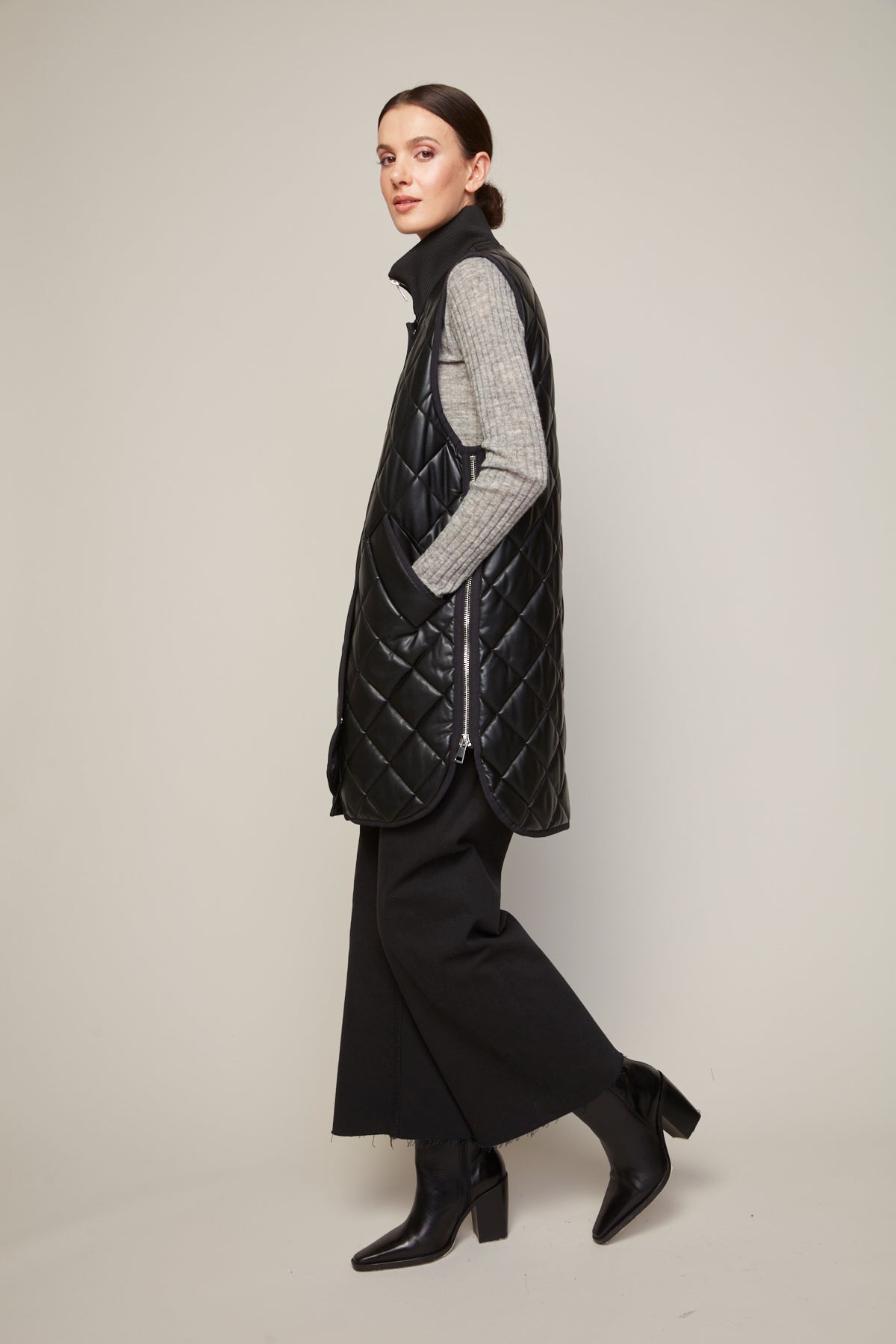 Destiny Vegan Leather Quilted Vest in Black