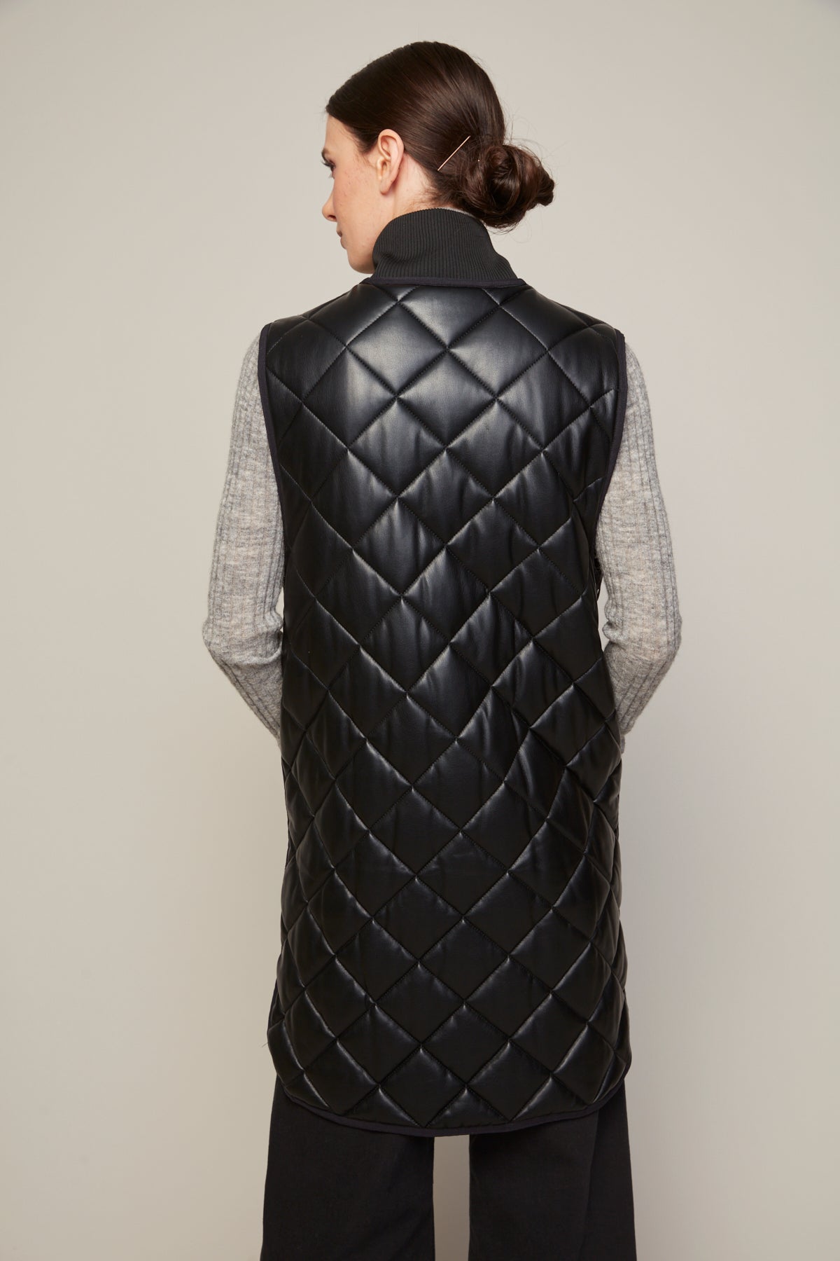 Destiny Vegan Leather Quilted Vest in Black