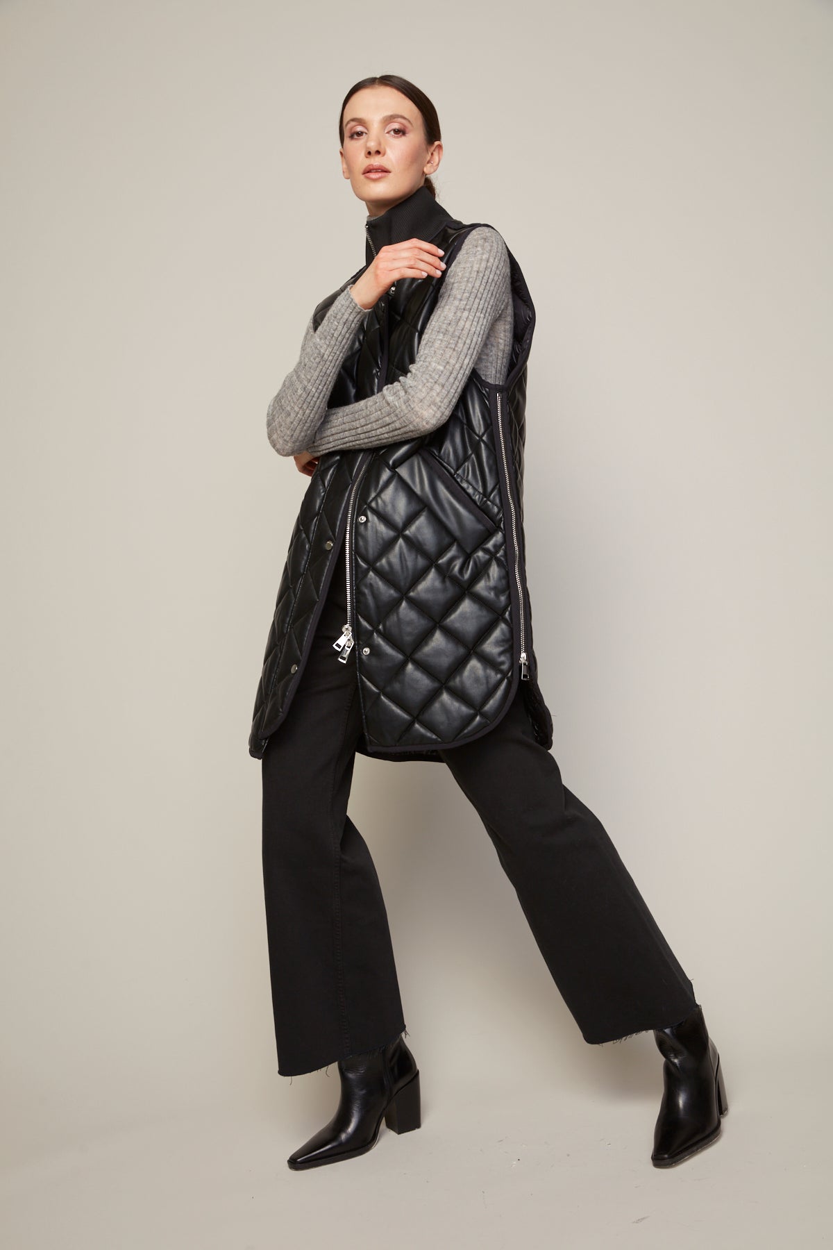 Destiny Vegan Leather Quilted Vest in Black