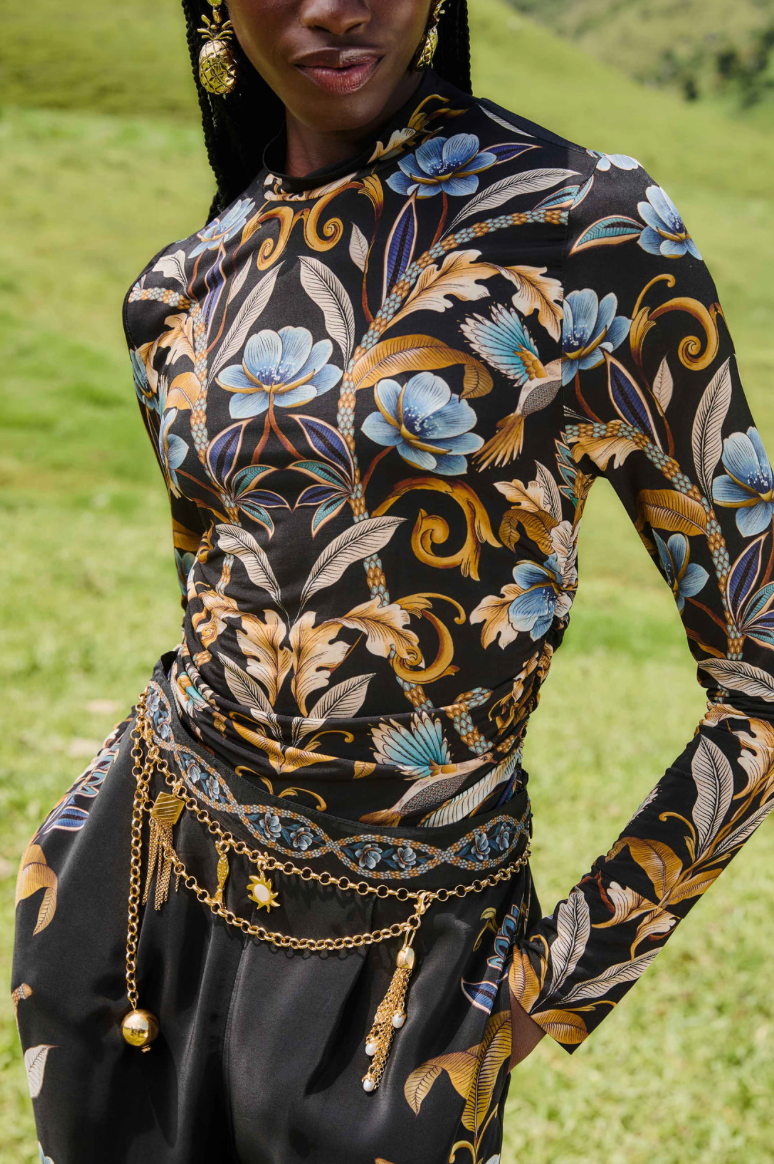 Snake Garden Black Jersey Blouse
