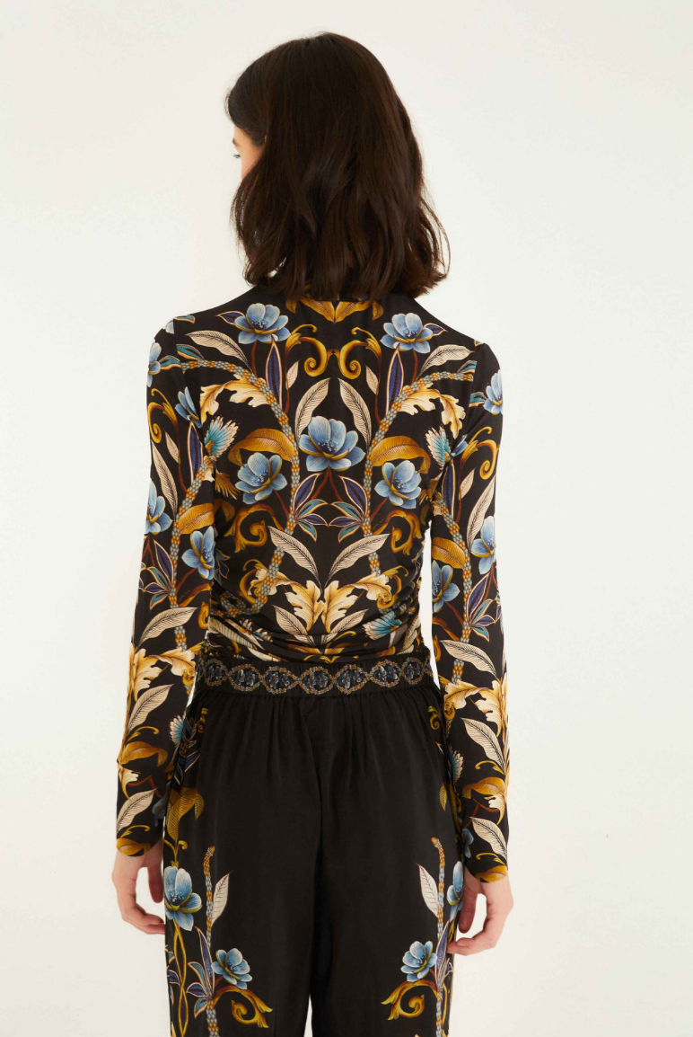 Snake Garden Black Jersey Blouse